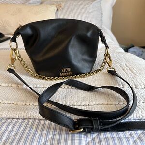 Small crossbody black purse with gold hardware